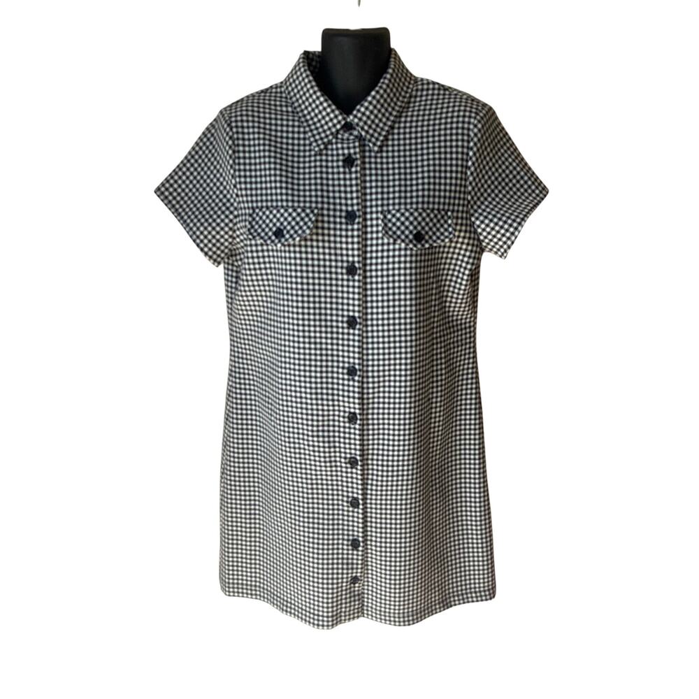 All that Jazz Black and White Gingham Midi Shirt Dress